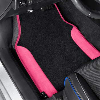 Hot Pink Πατάκια Αυτοκινήτου Universal Carpet - Δίχρωμο Faux Leather Automotive Foot Pads Κομψά πατάκια δαπέδου για αυτοκίνητα Truck Van SUV