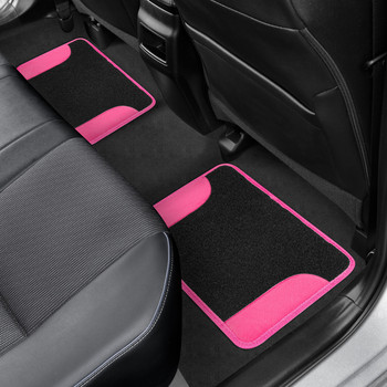 Hot Pink Πατάκια Αυτοκινήτου Universal Carpet - Δίχρωμο Faux Leather Automotive Foot Pads Κομψά πατάκια δαπέδου για αυτοκίνητα Truck Van SUV