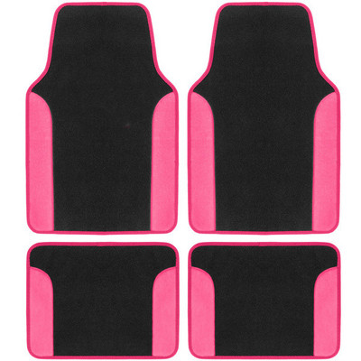 Hot Pink Πατάκια Αυτοκινήτου Universal Carpet - Δίχρωμο Faux Leather Automotive Foot Pads Κομψά πατάκια δαπέδου για αυτοκίνητα Truck Van SUV