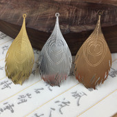 10 KOM 83*38mm metalni bakreni lim KC zlatni/zlatni/srebrni filigranski privjesak od perja za izradu nakita