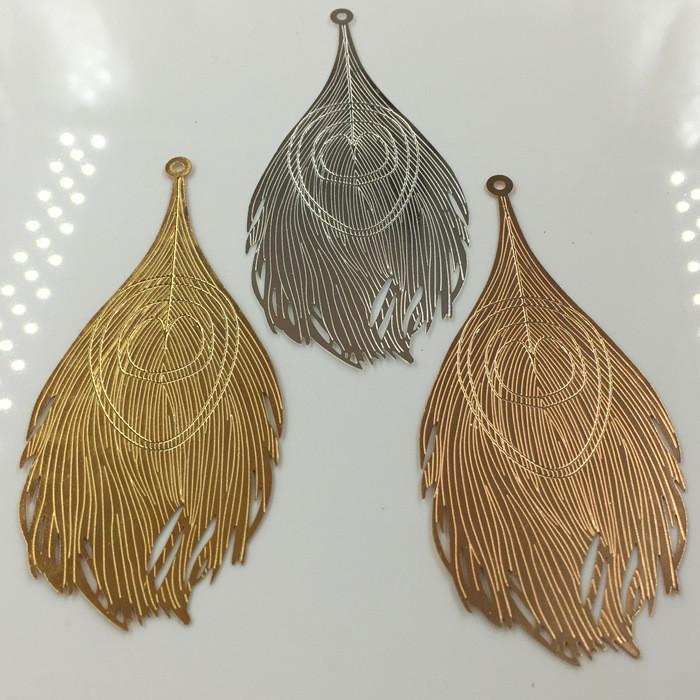 10 KOM 83*38mm metalni bakreni lim KC zlatni/zlatni/srebrni filigranski privjesak od perja za izradu nakita