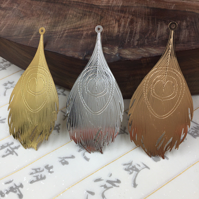10 KOM 83*38mm metalni bakreni lim KC zlatni/zlatni/srebrni filigranski privjesak od perja za izradu nakita