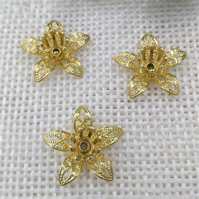 JXMYLAI 14mm Μεταλλικά λουλούδια Χάλκινα Καπέλα με χάντρες Ρύθμιση Βάσης Ακατέργαστος ορείχαλκος Φιλιγκράν Λουλούδια Σύνδεσμοι δίσκου για κατασκευή κοσμημάτων