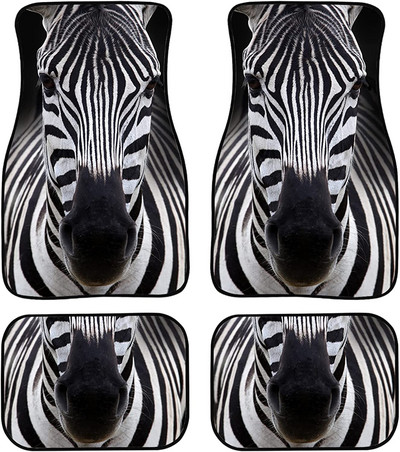 Zebra autós padlószőnyegek nyomtatott egyedi állatbőr autókiegészítők 4 db-os csomag