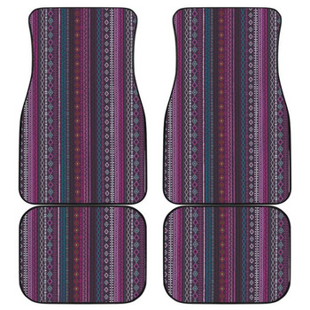 COLORFUL BOHO AZTEC STREAKS Комплект предни и задни подложки за автомобили, комплект 4 подови изтривалки за автомобили за SUV, микробуси