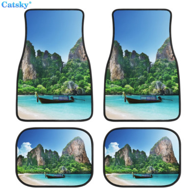 Комплект предни и задни подложки за кола с принт на плажен пейзаж, комплект от 4 универсални подложки за автомобилни килими за SUV, ванове