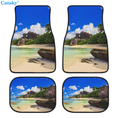 Комплект предни и задни подложки за кола с принт на плажен пейзаж, комплект от 4 универсални подложки за автомобилни килими за SUV, ванове