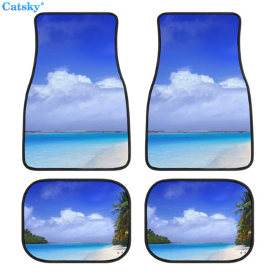 Комплект предни и задни подложки за кола с принт на плажен пейзаж, комплект от 4 универсални подложки за автомобилни килими за SUV, ванове