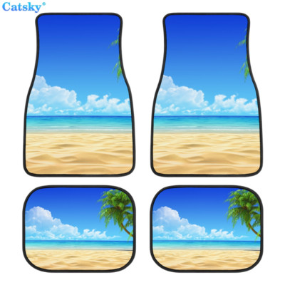 Комплект предни и задни подложки за кола с принт на плажен пейзаж, комплект от 4 универсални подложки за автомобилни килими за SUV, ванове