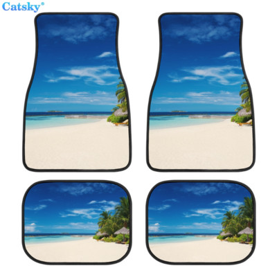 Комплект предни и задни подложки за кола с принт на плажен пейзаж, комплект от 4 универсални подложки за автомобилни килими за SUV, ванове