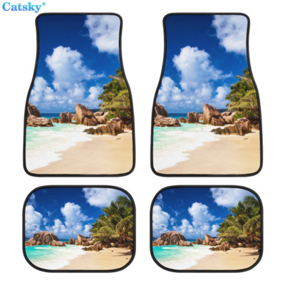 Комплект предни и задни подложки за кола с принт на плажен пейзаж, комплект от 4 универсални подложки за автомобилни килими за SUV, ванове