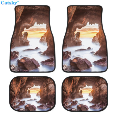 Комплект предни и задни подложки за кола с принт на плажен пейзаж, комплект от 4 универсални подложки за автомобилни килими за SUV, ванове