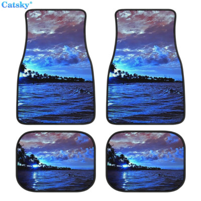 Комплект предни и задни подложки за кола с принт на плажен пейзаж, комплект от 4 универсални подложки за автомобилни килими за SUV, ванове