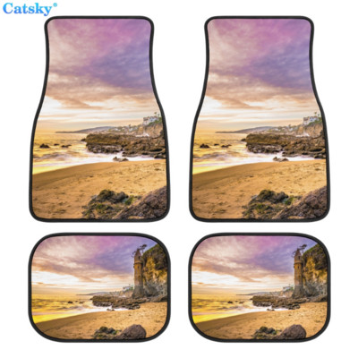 Комплект предни и задни подложки за кола с принт на плажен пейзаж, комплект от 4 универсални подложки за автомобилни килими за SUV, ванове