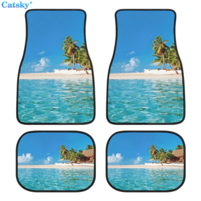 Комплект предни и задни подложки за кола с принт на плажен пейзаж, комплект от 4 универсални подложки за автомобилни килими за SUV, ванове