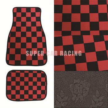 JDM Racing Cluture Червени карирани подложки за автомобили Аксесоари Класически килим Подложка за крака 4PCS Подложки