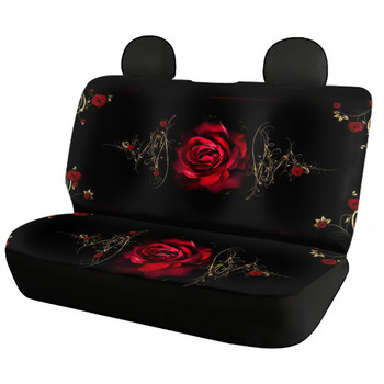 Червена роза Art Flower Printing Калъфка за автомобилна седалка Пълен комплект за жени Калъфка за предна задна седалка Удобна неплъзгаща се възглавница за защита на автомобила