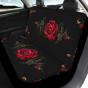 Червена роза Art Flower Printing Калъфка за автомобилна седалка Пълен комплект за жени Калъфка за предна задна седалка Удобна неплъзгаща се възглавница за защита на автомобила