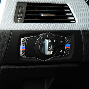 Αξεσουάρ εσωτερικού αυτοκινήτου Κάλυμμα πλαισίου διακόπτη προβολέων Διακοσμητικό Αυτοκόλλητο από ανθρακόνημα για BMW E90 E92 E93 320i 325i 2005-2012