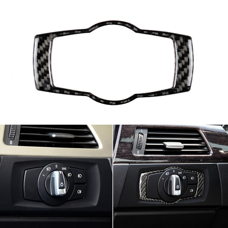 Autosalongi lisatarvikud Esitulede lüliti raami katte trimmi süsinikkiust kleebis BMW E90 E92 E93 320i 325i 2005-2012 jaoks