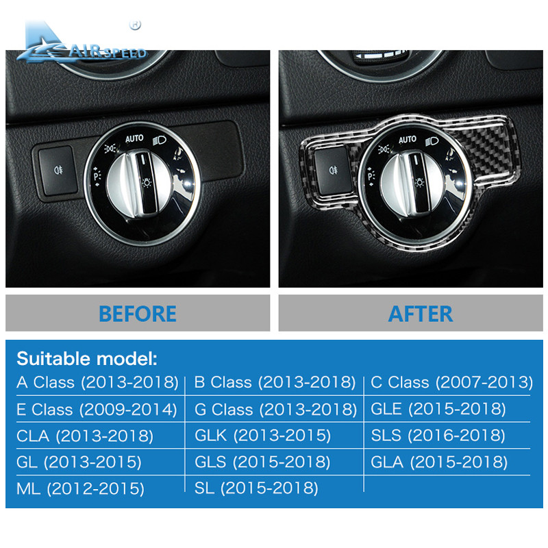 Brzina zraka Naljepnice prekidača prednjih svjetala od ugljičnih vlakana za Mercedes Benz ABCEG klasu CLA GLA GLE GLK GL Dodatna oprema Prekrivač automobila