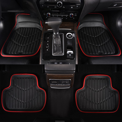 Universal Car Floor Mats Pu Leather Black Red Waterproof Anti Dirty Lightweight Classic Auto Foot Rugs For All Cars Car Styling