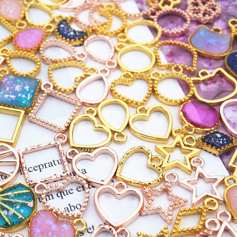 Mini arany UV gyanta alap nyitott keret, epoxi forma fém bűbáj ékszer medál keret nyaklánc kiegészítők barkács kézműves szerszám