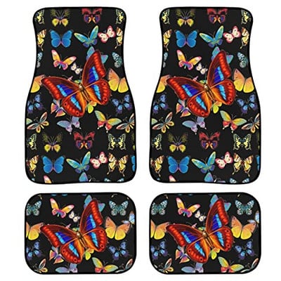 Γυναικεία πατάκια αυτοκινήτου 4 τεμαχίων, Αξεσουάρ αυτοκινήτου με στάμπα λουλουδιών κόκκινου τριαντάφυλλου Χαλί από καουτσούκ δαπέδου Προστασία παντός καιρού για αυτοκίνητο