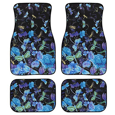 Γυναικεία πατάκια αυτοκινήτου 4 τεμαχίων, Αξεσουάρ αυτοκινήτου με στάμπα λουλουδιών κόκκινου τριαντάφυλλου Χαλί από καουτσούκ δαπέδου Προστασία παντός καιρού για αυτοκίνητο