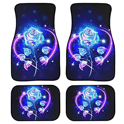 Γυναικεία πατάκια αυτοκινήτου 4 τεμαχίων, Αξεσουάρ αυτοκινήτου με στάμπα λουλουδιών κόκκινου τριαντάφυλλου Χαλί από καουτσούκ δαπέδου Προστασία παντός καιρού για αυτοκίνητο