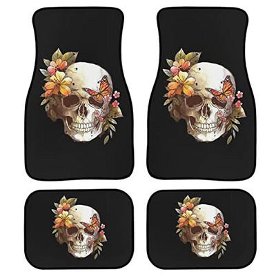 Γυναικεία πατάκια αυτοκινήτου 4 τεμαχίων, Αξεσουάρ αυτοκινήτου με στάμπα λουλουδιών κόκκινου τριαντάφυλλου Χαλί από καουτσούκ δαπέδου Προστασία παντός καιρού για αυτοκίνητο