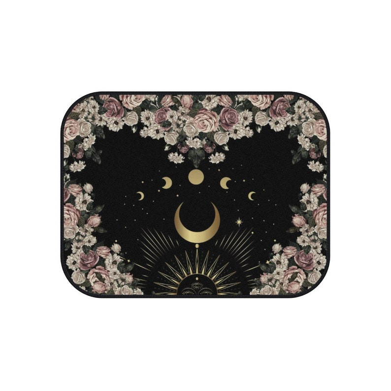 Pale Rose Moon Phase autós padlószőnyeg szett, sötét aranyos boszorkányautó belső dekorációs kiegészítők, női autószőnyegek