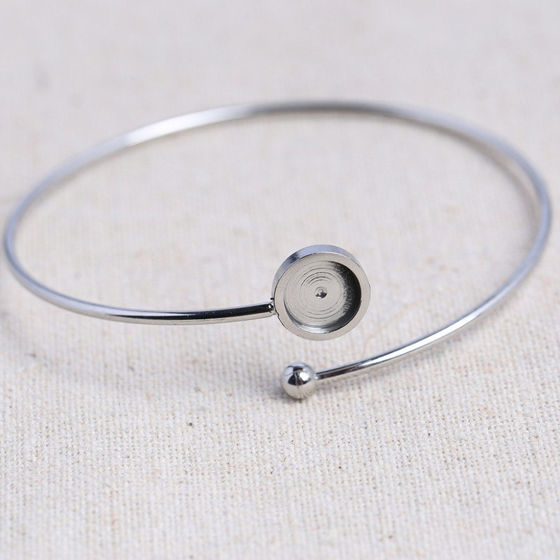 5db rozsdamentes acél mandzsetta karkötő alaplapok, 8 mm-es 12 mm-es kerek cabochon beállítások barkácsolás karperec előlap tálcák karkötőhöz