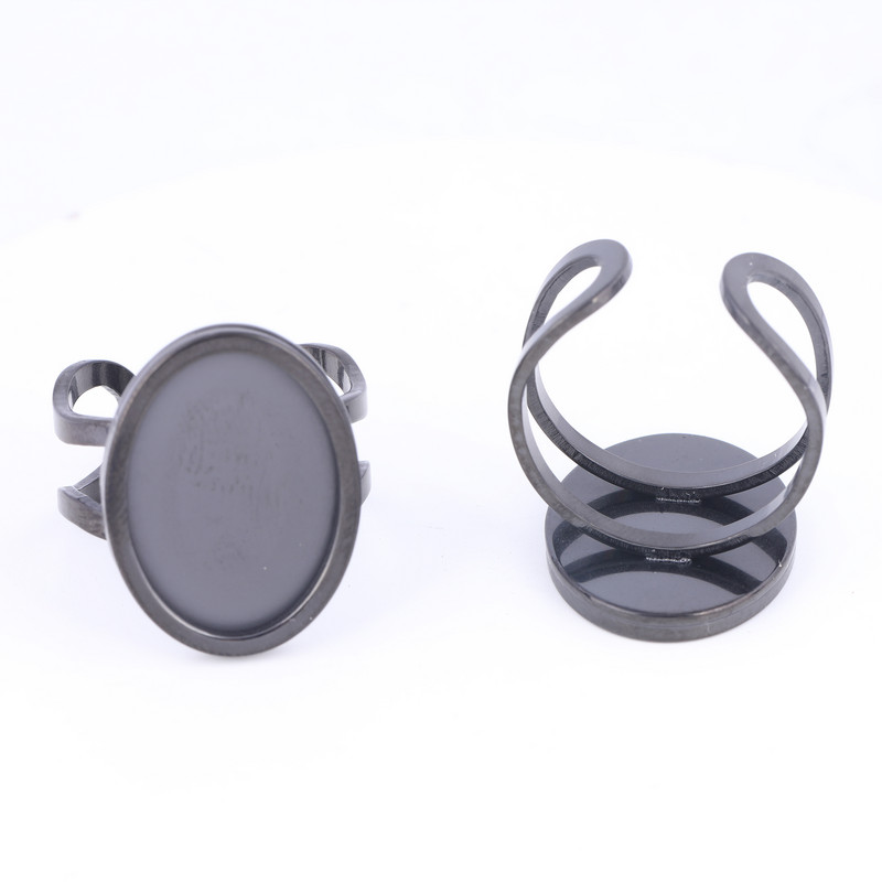 5db rozsdamentes acél fekete 13x18mm ovális cabochon gyűrű alap beállító blankok barkács előlap tálcák ujjas ékszerkészítéshez