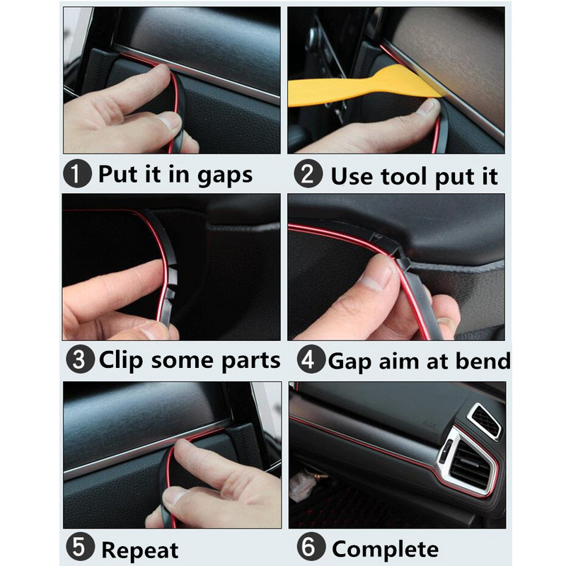5M Εσωτερική διακόσμηση λωρίδα γραμμής χύτευσης επένδυσης πόρτας Edge ταμπλό Universal Auto Chrome Strip Εργαλείο DIY Αξεσουάρ στυλ αυτοκινήτου