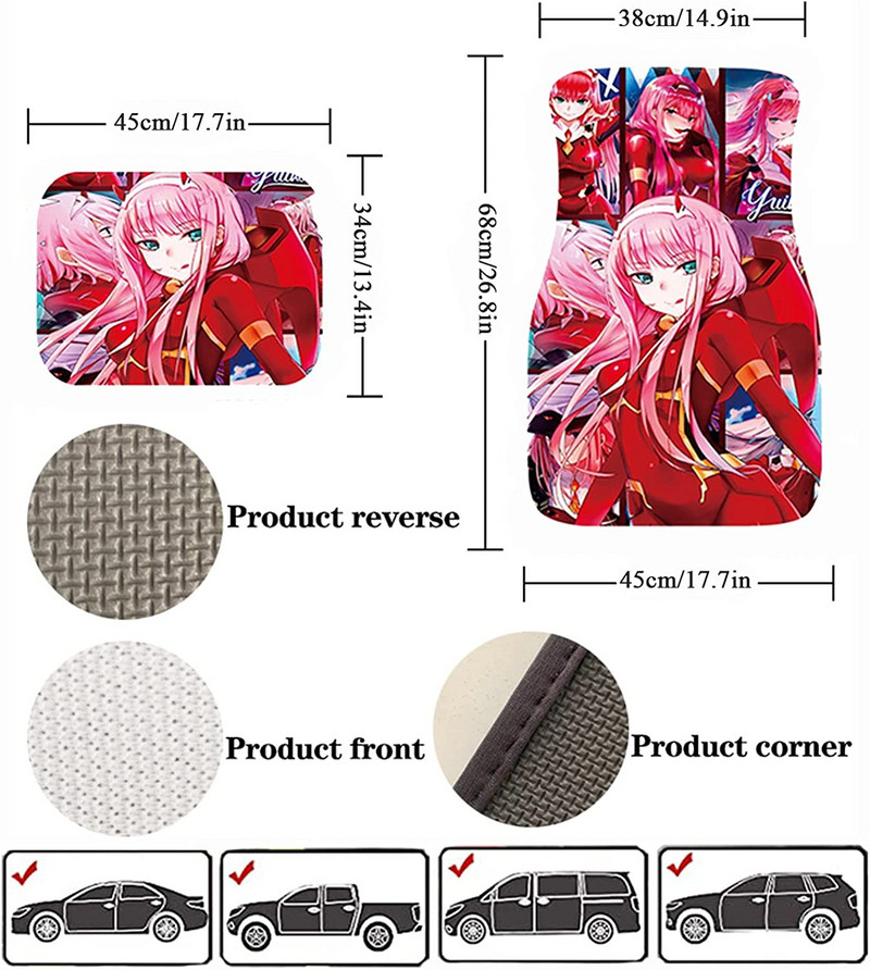 All Weather Darling in The franxx Covorașe pentru mașină Accesorii Interior 4 piese Inodor Zero Two Anime Covorașe f