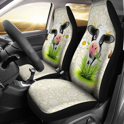 Huse scaun auto Cow Farmer (Set De 2) Huse scaune universale față pentru mașină și SUV Protector scaun personalizat Accesoriu mașină cu animale din desene animate