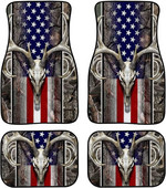 LedBack American Flag Wood Deer Skull Camo Universal Fit Μπροστινό Πίσω Auto Πατάκια δαπέδου 4 τμχ Πλήρες σετ Λαστιχένια επένδυση δαπέδου αυτοκινήτου
