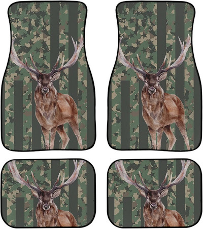 LedBack American Flag Wood Deer Skull Camo Universal Fit Μπροστινό Πίσω Auto Πατάκια δαπέδου 4 τμχ Πλήρες σετ Λαστιχένια επένδυση δαπέδου αυτοκινήτου