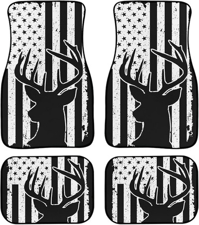 LedBack American Flag Wood Deer Skull Camo Universal Fit Μπροστινό Πίσω Auto Πατάκια δαπέδου 4 τμχ Πλήρες σετ Λαστιχένια επένδυση δαπέδου αυτοκινήτου