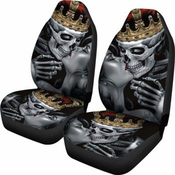 Комплект от 2 калъфа за столчета за кола Skull King Queen Skull, пакет от 2 универсални предпазни покривала за предни седалки