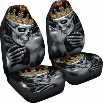 Комплект от 2 калъфа за столчета за кола Skull King Queen Skull, пакет от 2 универсални предпазни покривала за предни седалки
