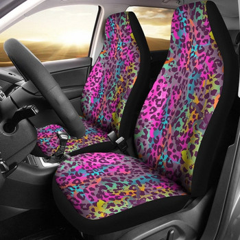 Цветни розови лилави животински принтове Леопард Гепард Калъфи за столчета за кола Чифт 2 калъфа за предни седалки Протектор за столчета за кола Аксесоари за кола