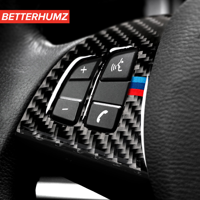 BETTERHUMZ süsinikkiust auto rooliratta nupu trimmi M Performance kleebised BMW X5 E70 X6 E71 2008-2013 autotarvikutele
