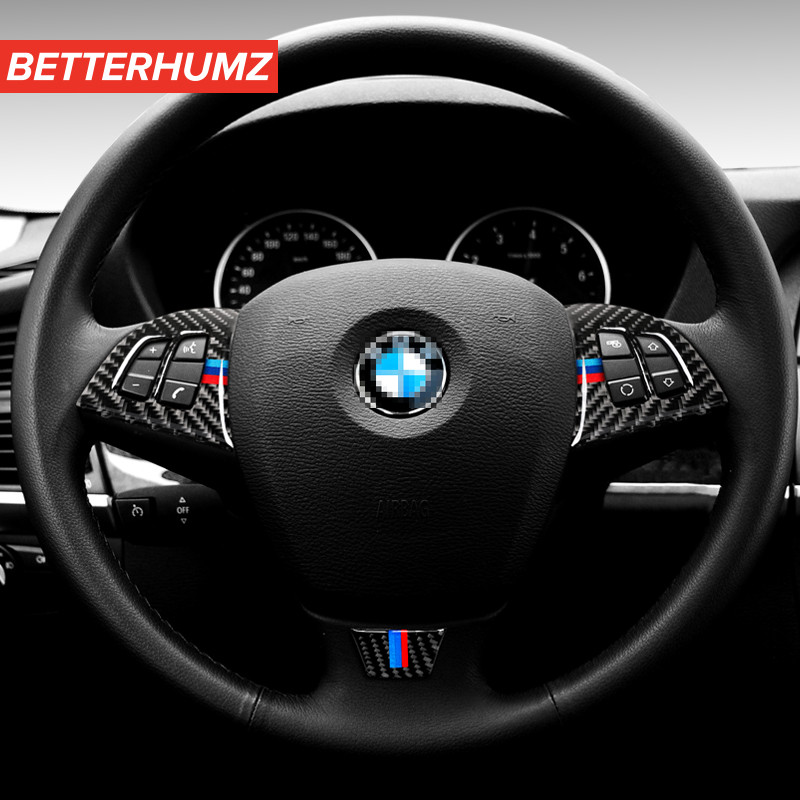 BETTERHUMZ süsinikkiust auto rooliratta nupu trimmi M Performance kleebised BMW X5 E70 X6 E71 2008-2013 autotarvikutele