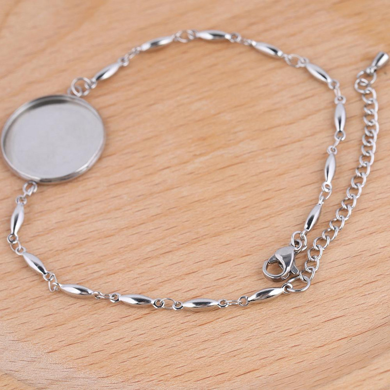 5db rozsdamentes acél karkötő alapdarabok 20mm-es cameo cabochon beállító tálcák karkötőhöz karkötő készítési kellékek