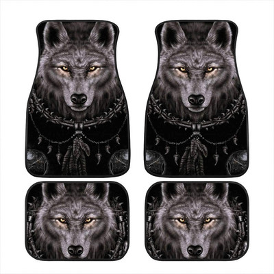 Cool Tribal Wolf Dream Catcher Dark Print Decor Carpet Car Floor Mats Set of 4 Parts Universal Fit for Auto Vehicle Fron