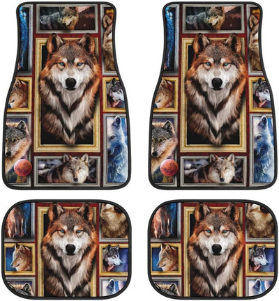 Cool Tribal Wolf Dream Catcher Dark Print Decor Carpet Car Floor Mats Set of 4 Parts Universal Fit for Auto Vehicle Fron