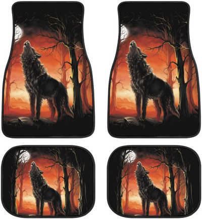 Cool Tribal Wolf Dream Catcher Dark Print Decor Carpet Car Floor Mats Set of 4 Parts Universal Fit for Auto Vehicle Fron