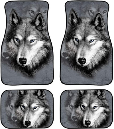 Cool Tribal Wolf Dream Catcher Dark Print Decor Carpet Car Floor Mats Set of 4 Parts Universal Fit for Auto Vehicle Fron